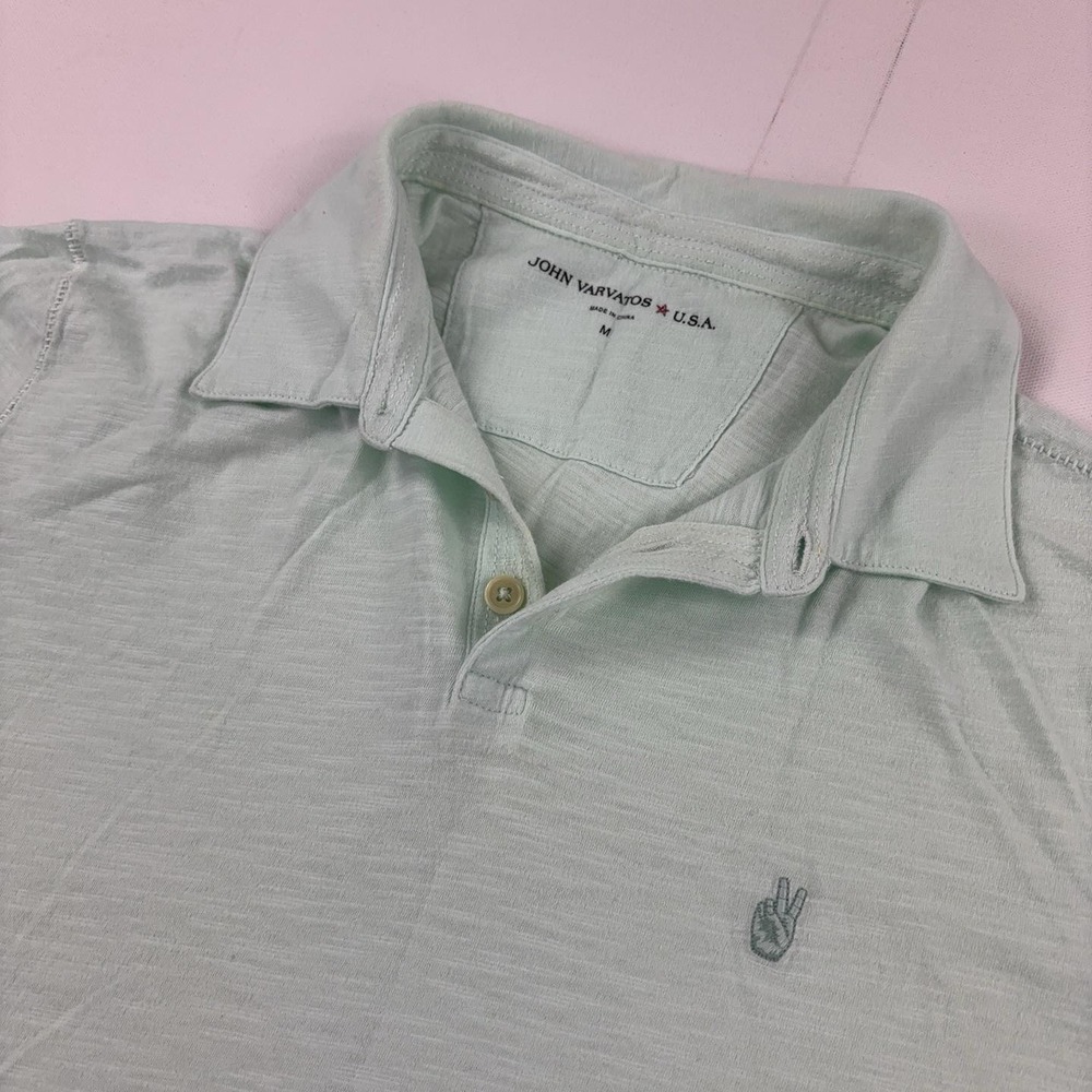 John Varvatos U.S.A. Polo Shirt Mens Medium Green Heathered Cotton Short Sleeve